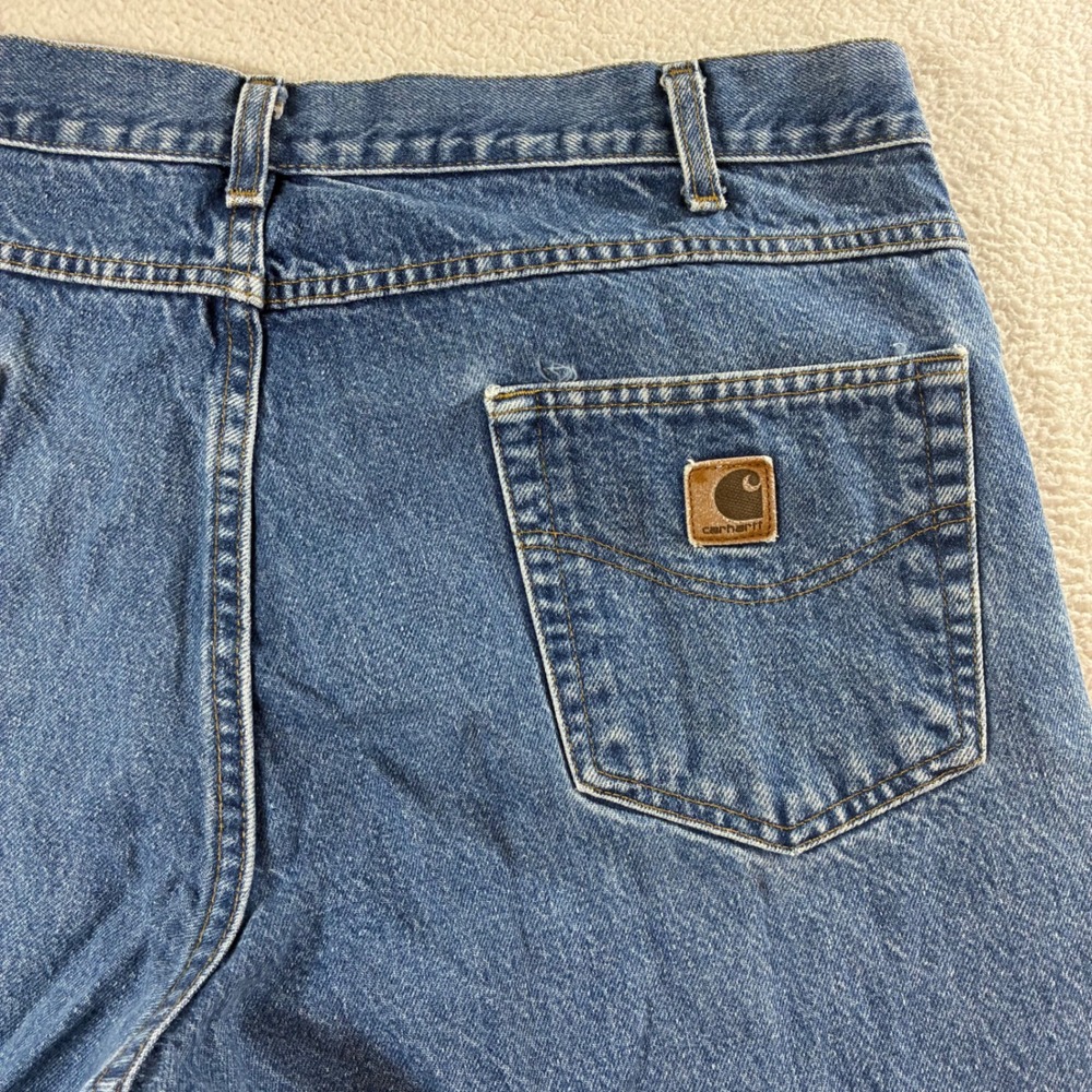 Carhartt Jeans B17 STW Mens 40x30 Blue Faded Relaxed Whiskered Workwear Casual
